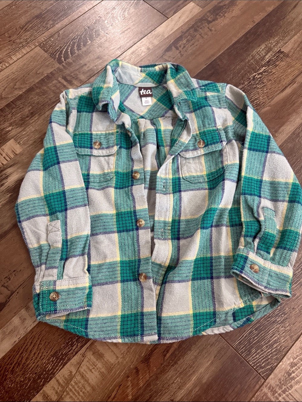 Tea Collection Teal, Light Blue and Yellow Plaid Button-Down Shirt